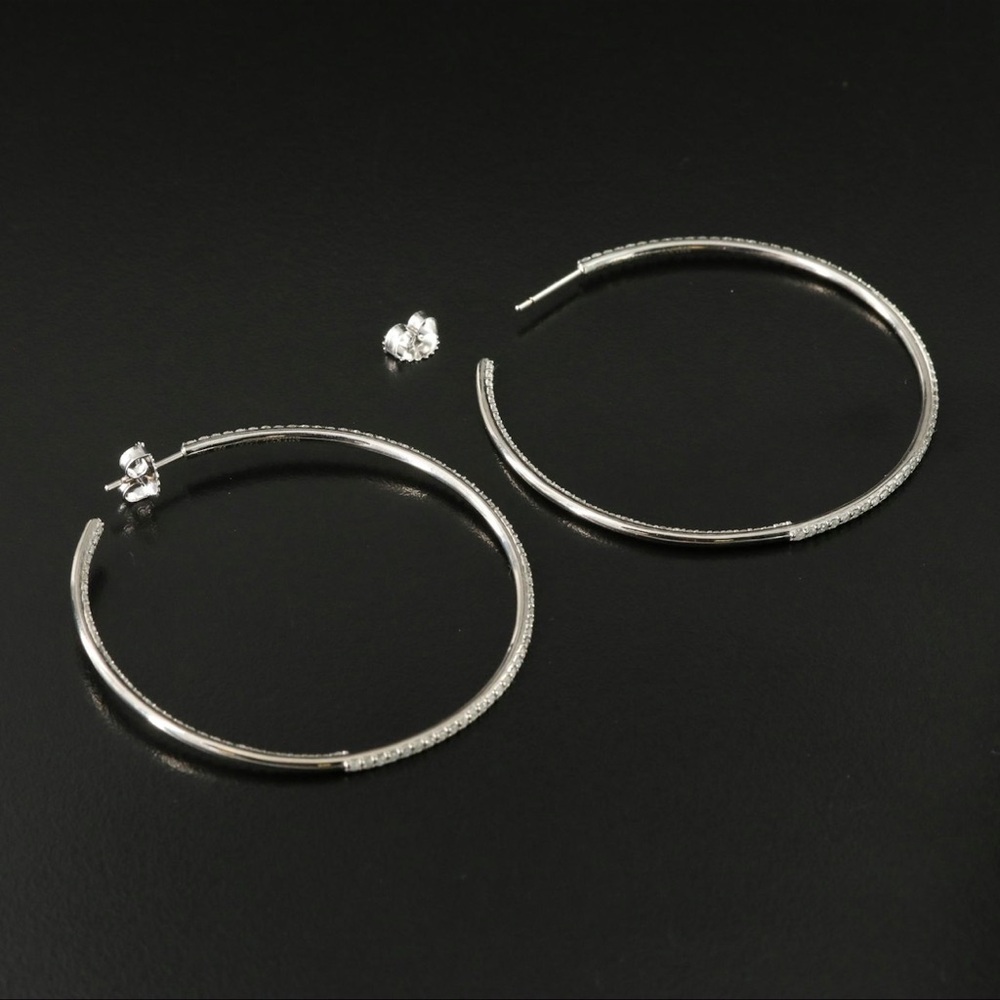 Sheryl Lowe Sterling inside out Diamond half hoops Earrings - Picture 4 of 5